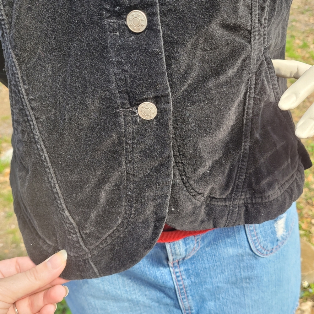 [EUC] Live a Little 🖤 VTG Black Velveteen Jacket w/ Pockets, Sz Medium, 90s-Y2K - Picture 7 of 17